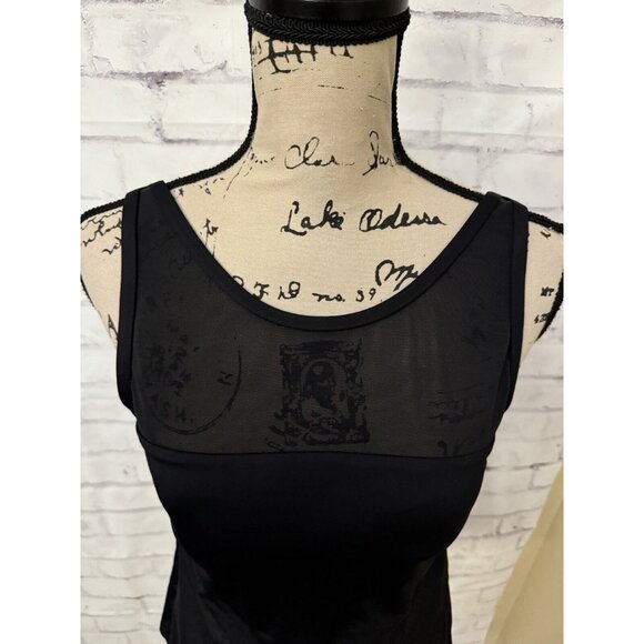 Lands End Size 10 Tankini Swimsuit Mesh Top Stay Put Liner Modest Black - Picture 2 of 10